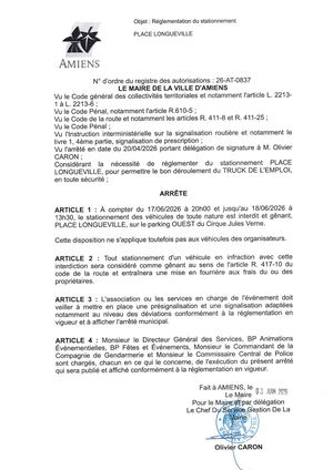 26 At 0837 Réglementation Du Stationnement Place Longueville Régl Du Stat Truck De L'emploi Du 17 06 Au 18 06 2026