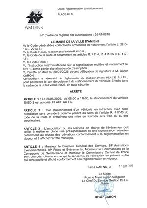 26 At 0878 Réglementation Du Stationnement Place Au Fil Le 28 06 2026