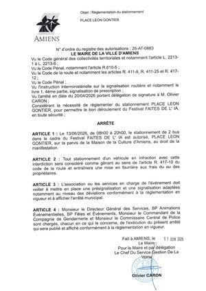26 At 0883 Réglementation Du Stationnement Place Leon Gontier Le 13 06 2026