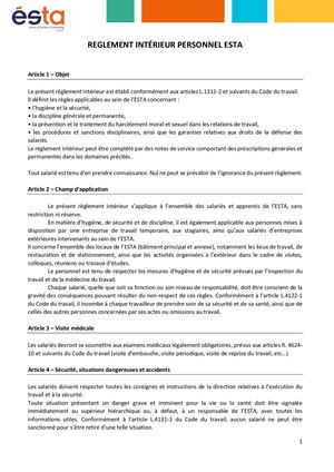 Règlement intérieur des salariés