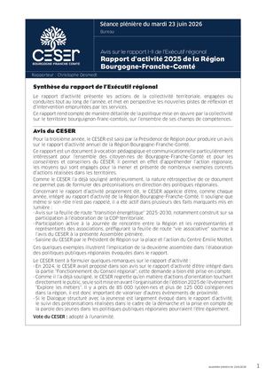 Rapport d'activité 2025 de la Région Bourgogne-Franche-Comté