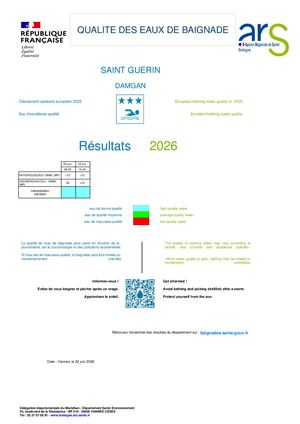 Qualité des eaux de baignade du 3 au 19 juin 2026