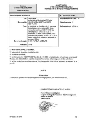 DP 26 Q 0143 - Arrêté