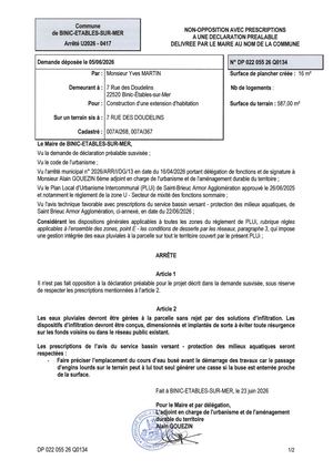DP 26 Q 0134 - Arrêté