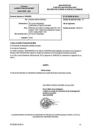 DP 26 Q 0141 - Arrêté