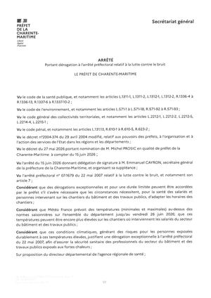 Arrêté Préfectoral Aménagement Horaires Btp