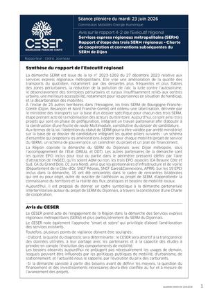 Services express régionaux métropolitains (SERM) / Rapport d’étape des trois SERM régionaux - Charte de coopération et conventions subséquentes du SERM de Dijon