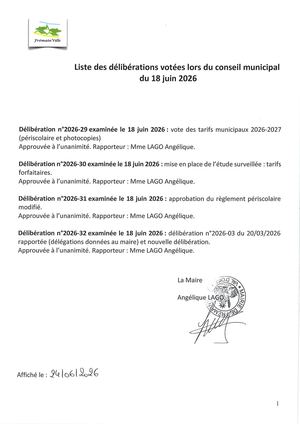 Liste des Délibérations CM du 18 06 2026