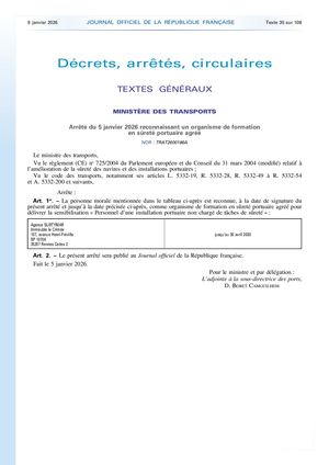 Arrêté Du 05 Janvier 2026 Agrement Ofsp Spip Agence Surtymar