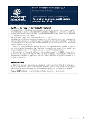 Résolution pour la sécurité sociale alimentaire (SSA)