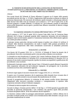 IL TERMINE DI REGISTRAZIONE DELLA DOMANDA DI PROTEZIONE INTERNAZIONALE E LA PROCEDURA ACCELERATA: OSSERVAZIONI A MARGINE DI DUE DECRETI DEL TRIBUNALE DI TRIESTE
