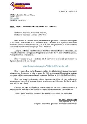ANNEXE CR 19/06/2026 - Courrier de Rappel sur L'Etat des Lieux des CVS