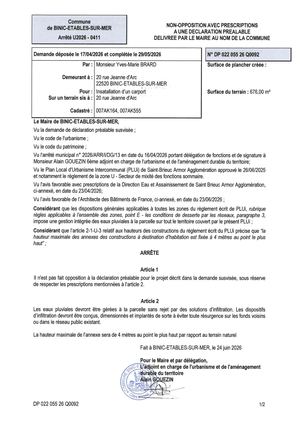 DP 26 Q 0092 - Arrêté