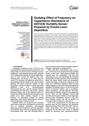 Studying Effect of Frequency on Capacitance–Resistance of Al/ITO/Al Humidity Sensor Prepared by Pulsed-Laser Deposition