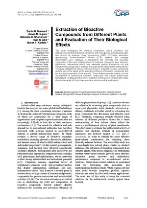 Extraction of Bioactive Compounds from Different Plants and Evaluation of Their Biological Effects