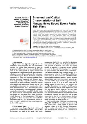 Structural and Optical Characteristics of ZnO Nanoparticles-Doped Epoxy Resin Thin Films