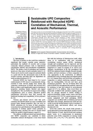 Sustainable UPE Composites Reinforced with Recycled HDPE: Correlation of Mechanical, Thermal, and Acoustic Performance