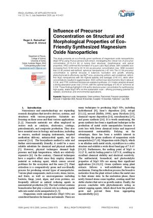 Influence of Precursor Concentration on Structural and Morphological Properties of Eco-Friendly Synthesized Magnesium Oxide Nanoparticles