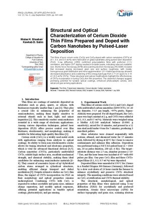 Structural and Optical Characterization of Cerium Dioxide Thin Films Prepared and Doped with Carbon Nanotubes by Pulsed-Laser Deposition