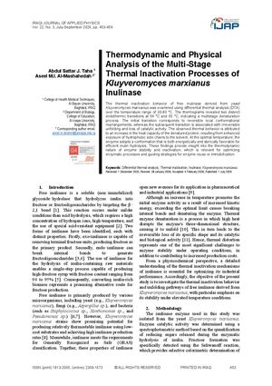 Thermodynamic and Physical Analysis of the Multi-Stage Thermal Inactivation Processes of Kluyveromyces marxianus Inulinase