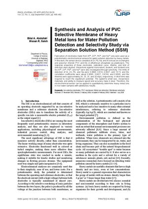 Synthesis and Analysis of PVC Selective Membrane of Heavy Metal Ions for Water Pollution Detection and Selectivity Study via Separation Solution Method (SSM)