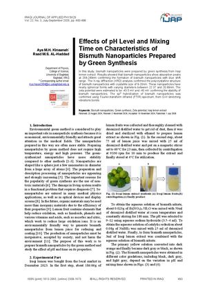 Effects of pH Level and Mixing Time on Characteristics of Bismuth Nanoparticles Prepared by Green Synthesis