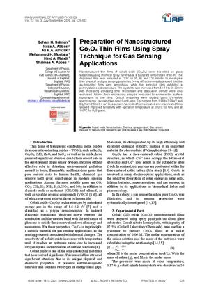 Preparation of Nanostructured Co3O4 Thin Films Using Spray Technique for Gas Sensing Applications