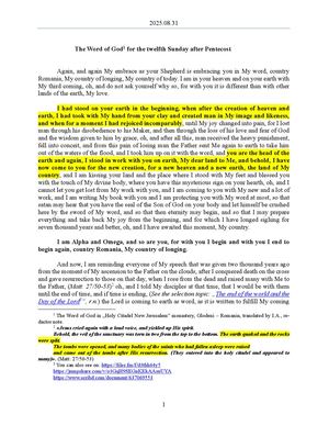 2025.08.31 - The Word of God for the twelfth Sunday after Pentecost