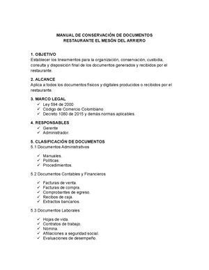 Manual Conservacion Documentos Restaurante