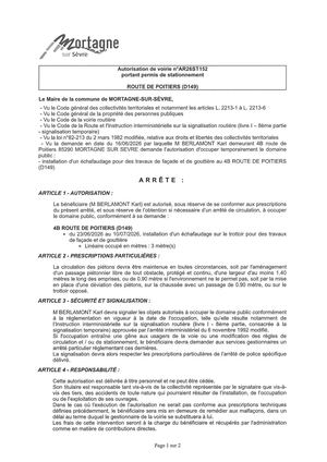 Ar26st152 Av Portant Permis De Stationnement Route De Poitiers Du 23 06 Au 10 07 2026