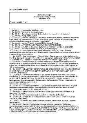 Ordre du jour Conseil Municipal 29 Juin 2026