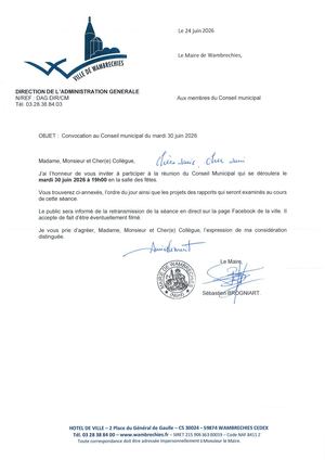 Convocation au Conseil municipal du 30 06 2026