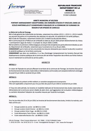2026 06 24 Arrete 102 - 2026 Aménagement Horaires Ecole Canicule
