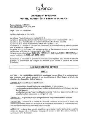 Arrete 1550-2026-Mise A La Cote 344 Rue Frederic Sevene Les 25 Et 26-06-2026-Publié Le 24 06 2026