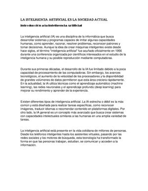 La Inteligencia Artificial En La Sociedad Actual