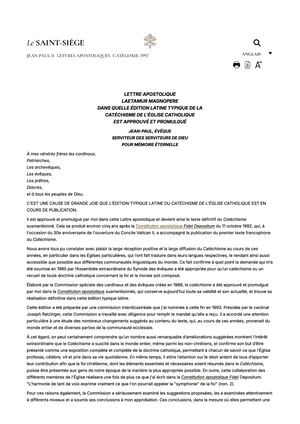 Laetamur Magnopere: Du Catéchisme De L'Eglise Catholique; Lettre Apostolique Par Le Pape Jean Paul II, 1997, Traduite De L'Anglais Par Google