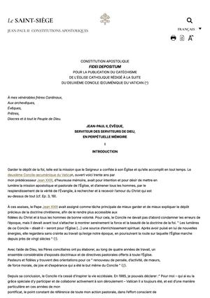 Fidei Depositum: Pour La Publication Du Catéchisme De L'Eglise Catholique Rédigé A La Suite Du Deuxime Concile Oecuménique Du Vatican; Constitution Apostolique Par Le Pape Jean Paul II, 1992