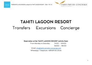 Activity List Tahiti Lagoon Resort 2026