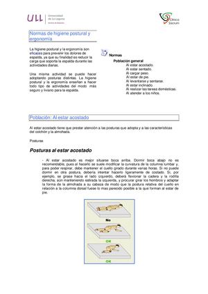Normas De Higiene Postural Y Ergonomía