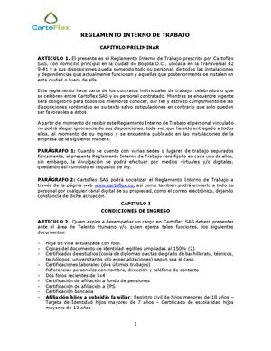 Reglamento Interno De Trabajo Cartoflex Sas V2