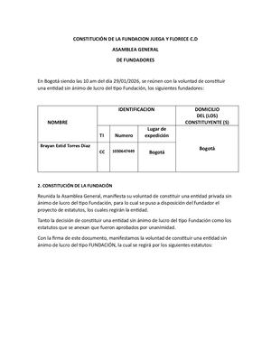 Acta De Constitución De La Fundacion Juega Y Florece