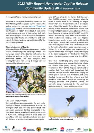 2022 NSW Regent Honeyeater Captive Release - Community Update #8