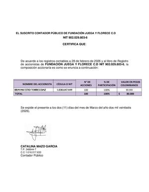 Composición Accionaria 2026 Fundación Juega Y Florece C D