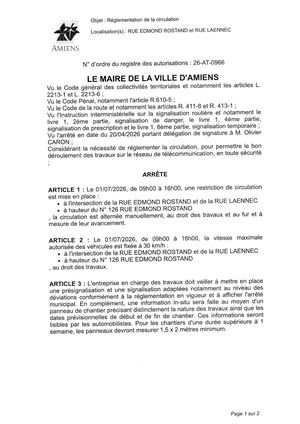 26 At 0966 Réglementation De La Circulation Rue Edmond Rostand Et Rue Laennec Le 01 07 2026