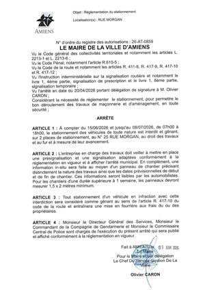 26 At 0859 Réglementation Du Stationnement Rue Morgan Du 15 06 2026 Au 08 07 2026