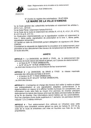 26 At 0854 Réglementation De La Circulation Et Du Stationnement Rue Gribeauval Le 29 06 2026
