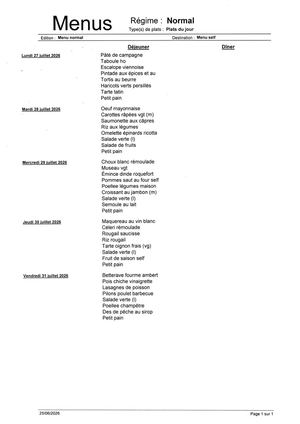 Menu Du 27 Au 31 Juillet 2026