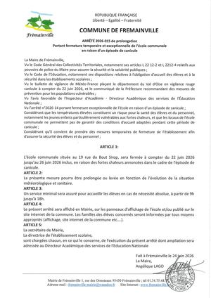 Arrêté N°2026 15 Prolongation Fermeture