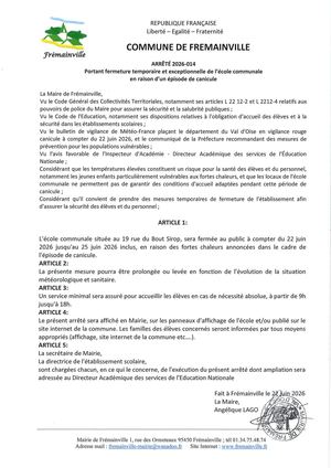 Arrêté 2026 014 Fermeture Ecole