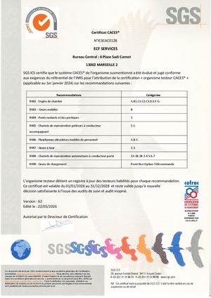 Certificat Caces® Ecf Services V62 Du 22 05 2026 Validité Au 31 12 2028